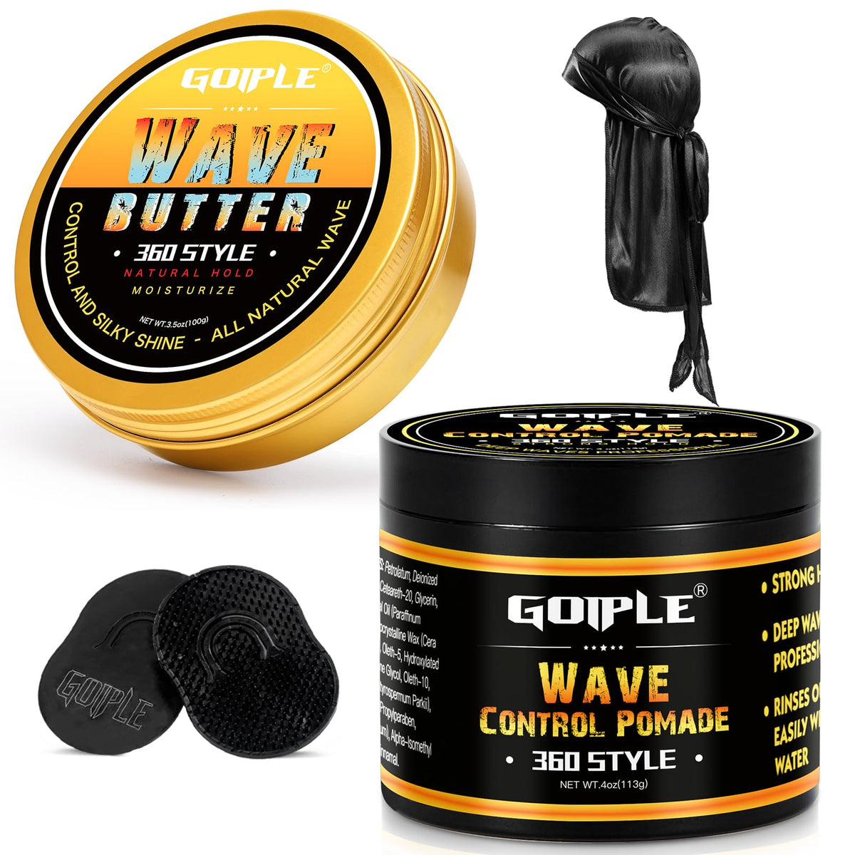 Goiple Wave Butter 360 waves jar closeup shows rich texture for durable hold