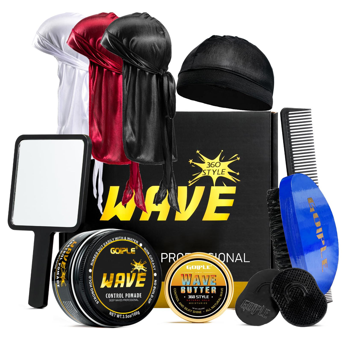 Goiple wave pomade bottle shows strong hold and sleek waves.