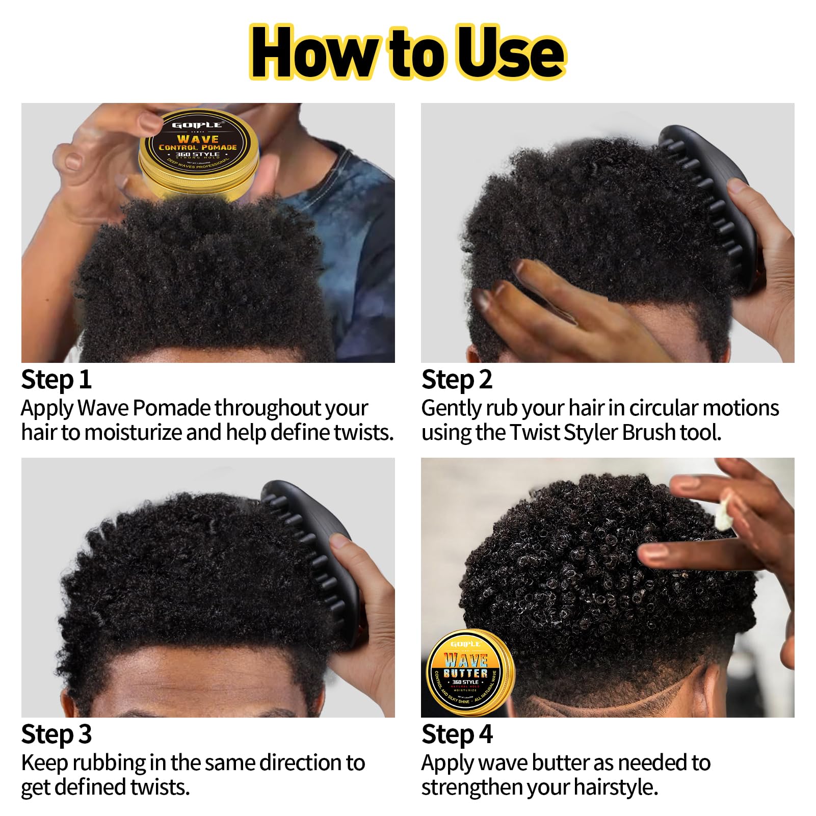 Goiple Wave Pomade twist sponge brush detangler for curly hair sessions