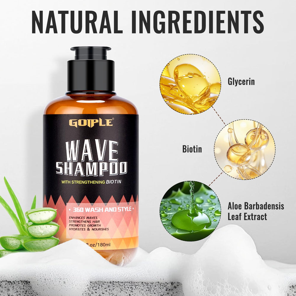 Goiple Wave Shampoo bottle pouring to illustrate moisture-lock cleansing