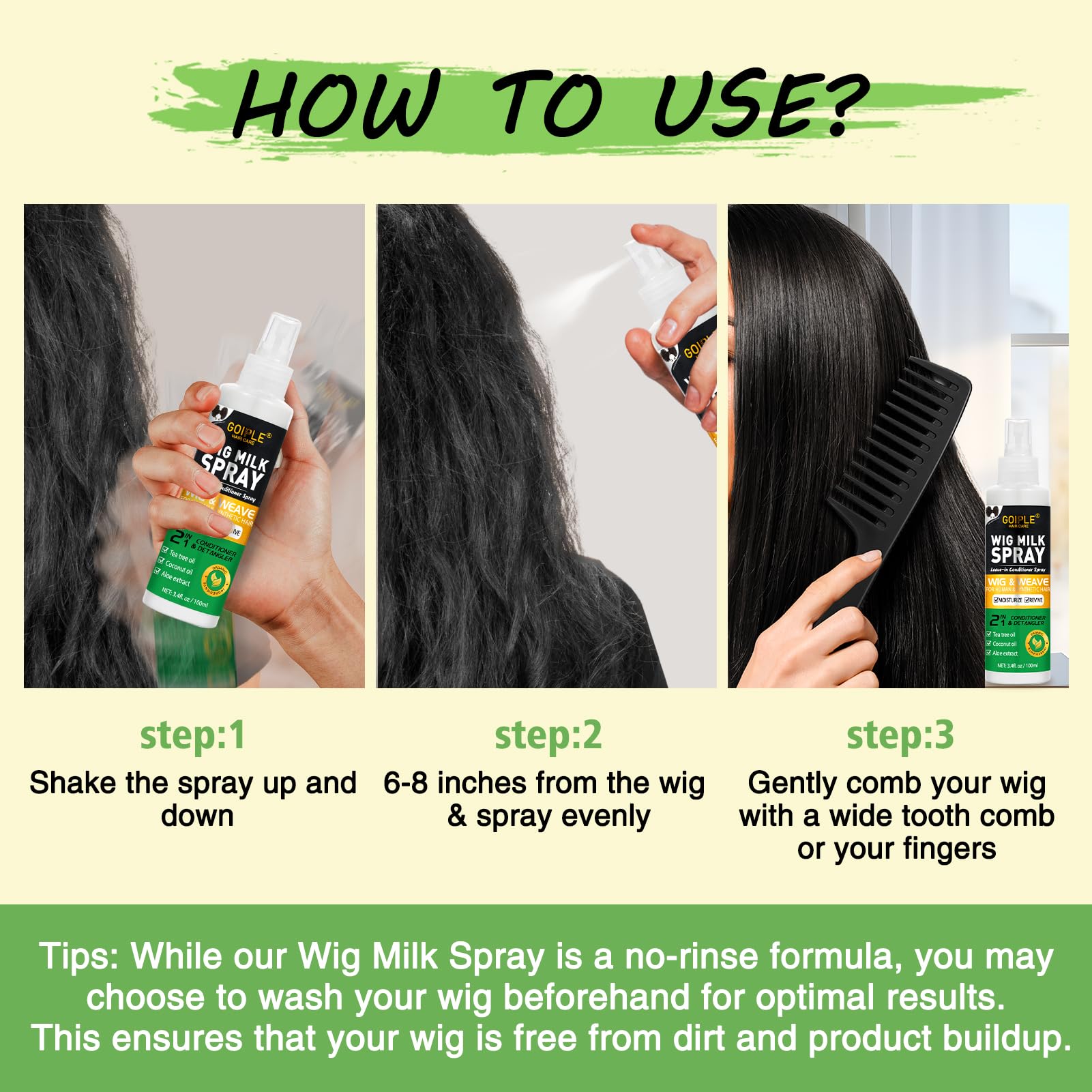Goiple Wig Milk Spray detangling action reduces pulling and hair breakage