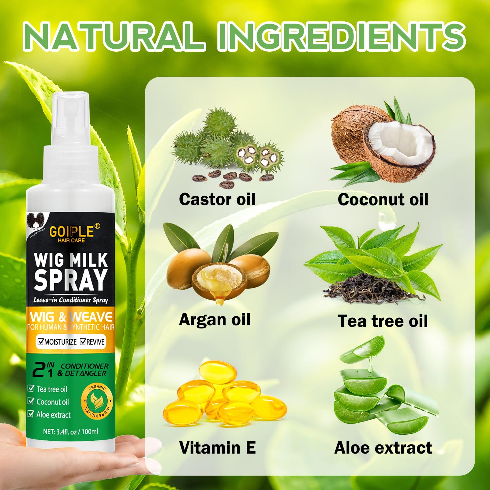 Goiple Wig Milk Spray ingredients tea tree oil highlight soothing detangling