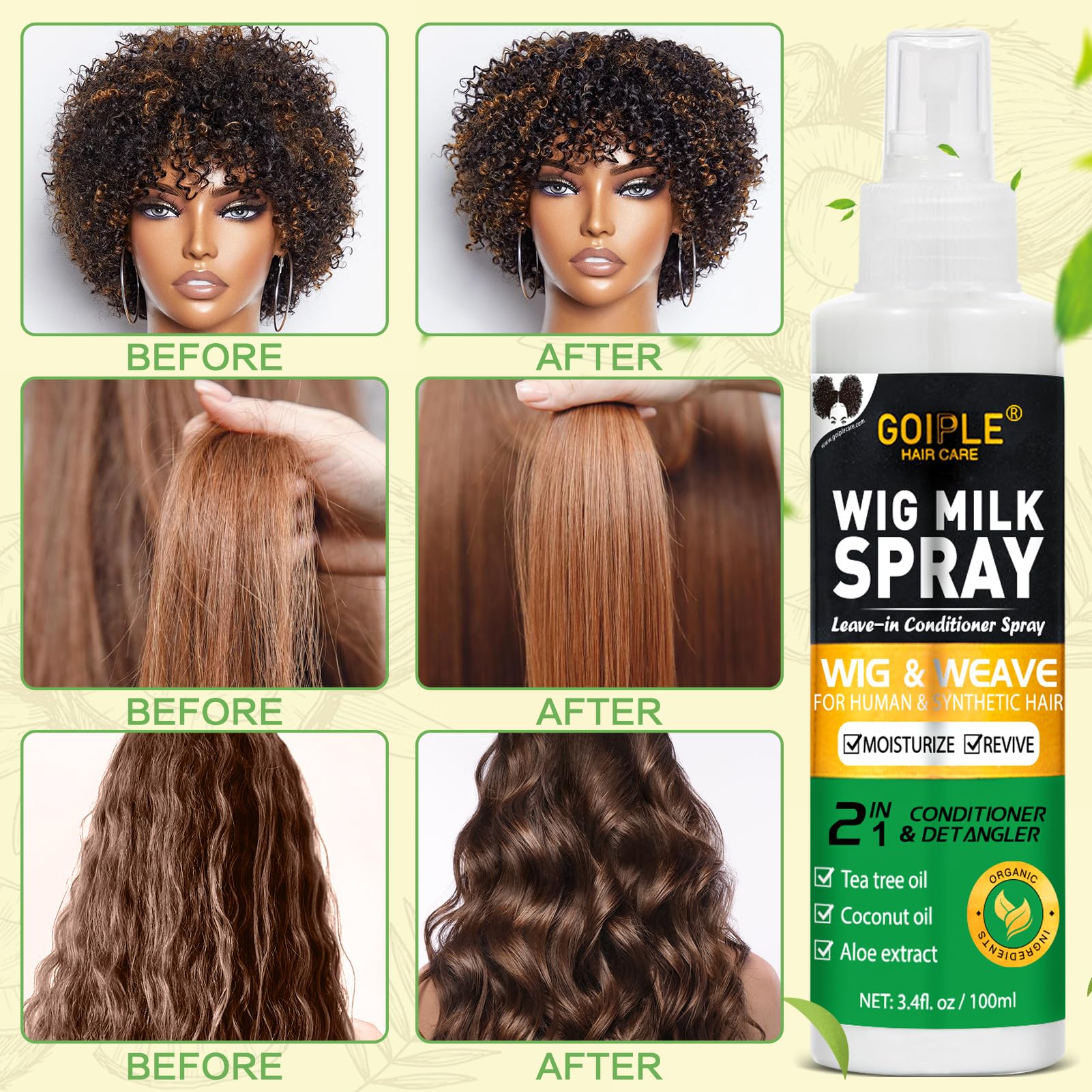 Goiple Wig Milk Spray softens fibers and adds subtle sheen