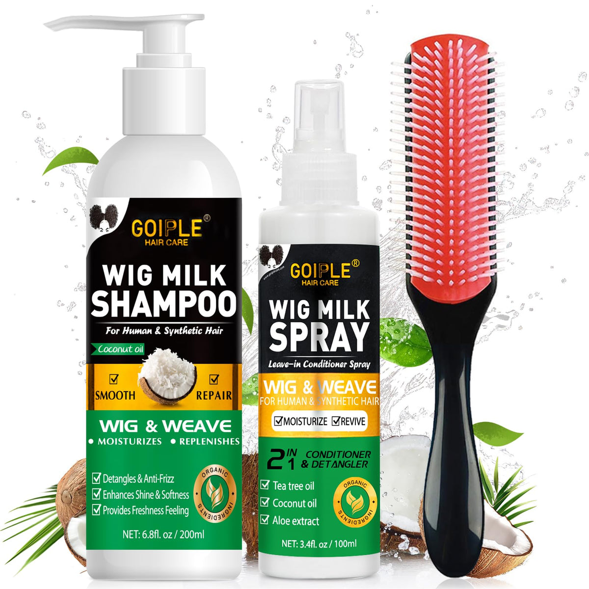 Goiple wig shampoo pump bottle cleanses synthetic wigs gently for daily wear.