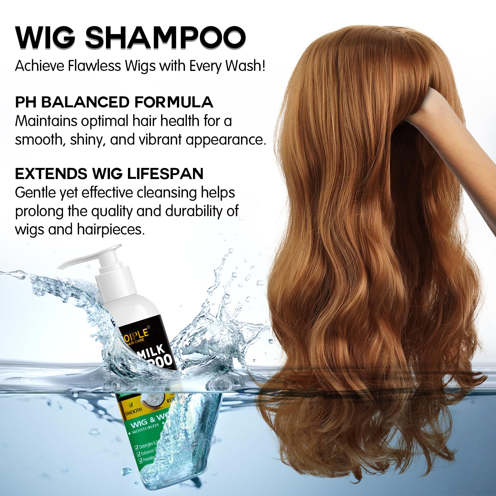 Goiple wig shine finish provides silky, polished look on synthetic wigs.