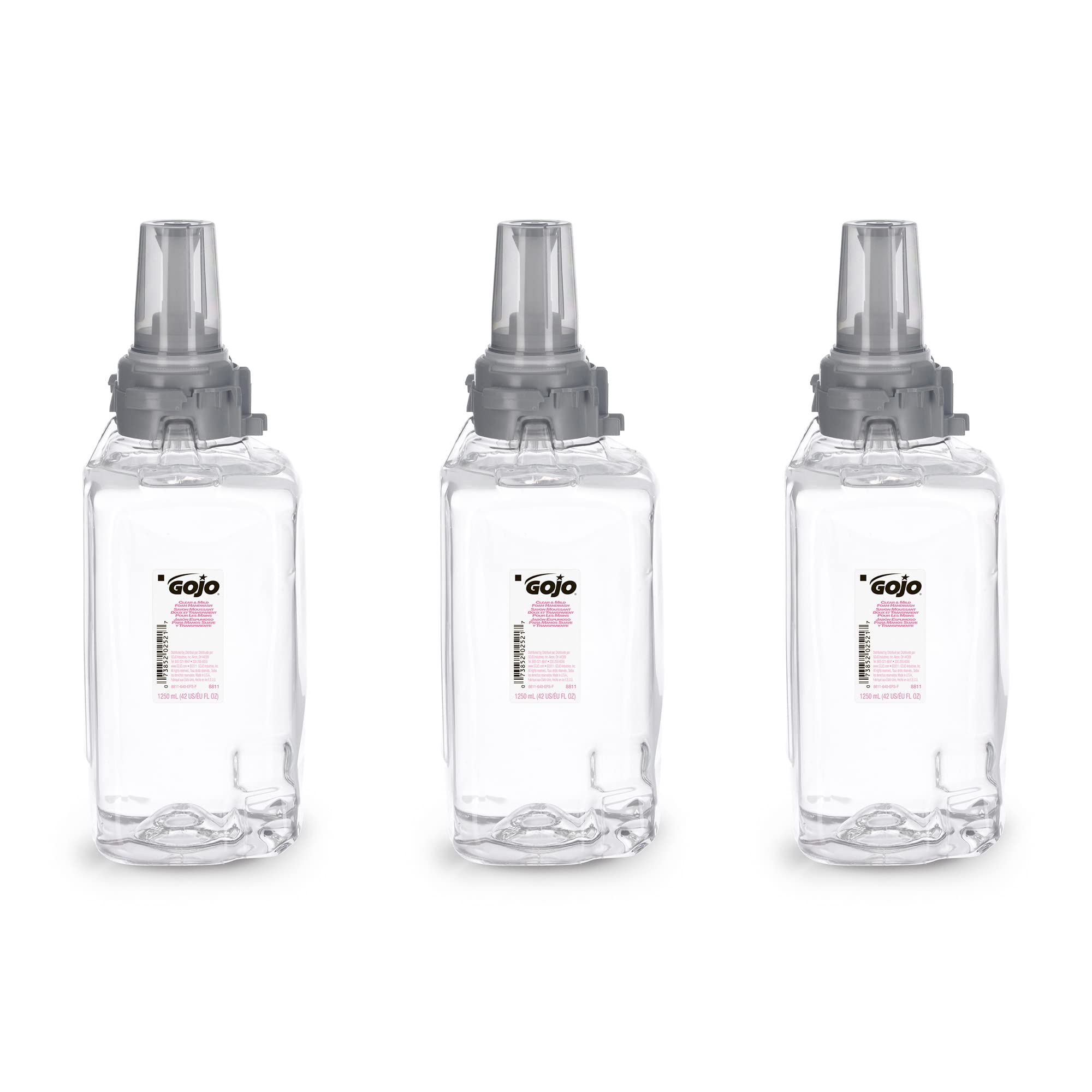 GOJO ADX-12 three-refill pack front view, fragrance-free and easy to maintain hygiene