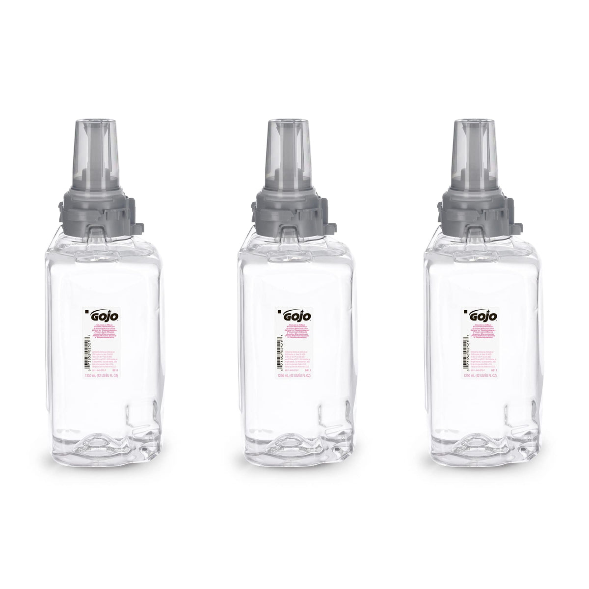 GOJO ADX-12 three-refill pack front view, fragrance-free and easy to maintain hygiene