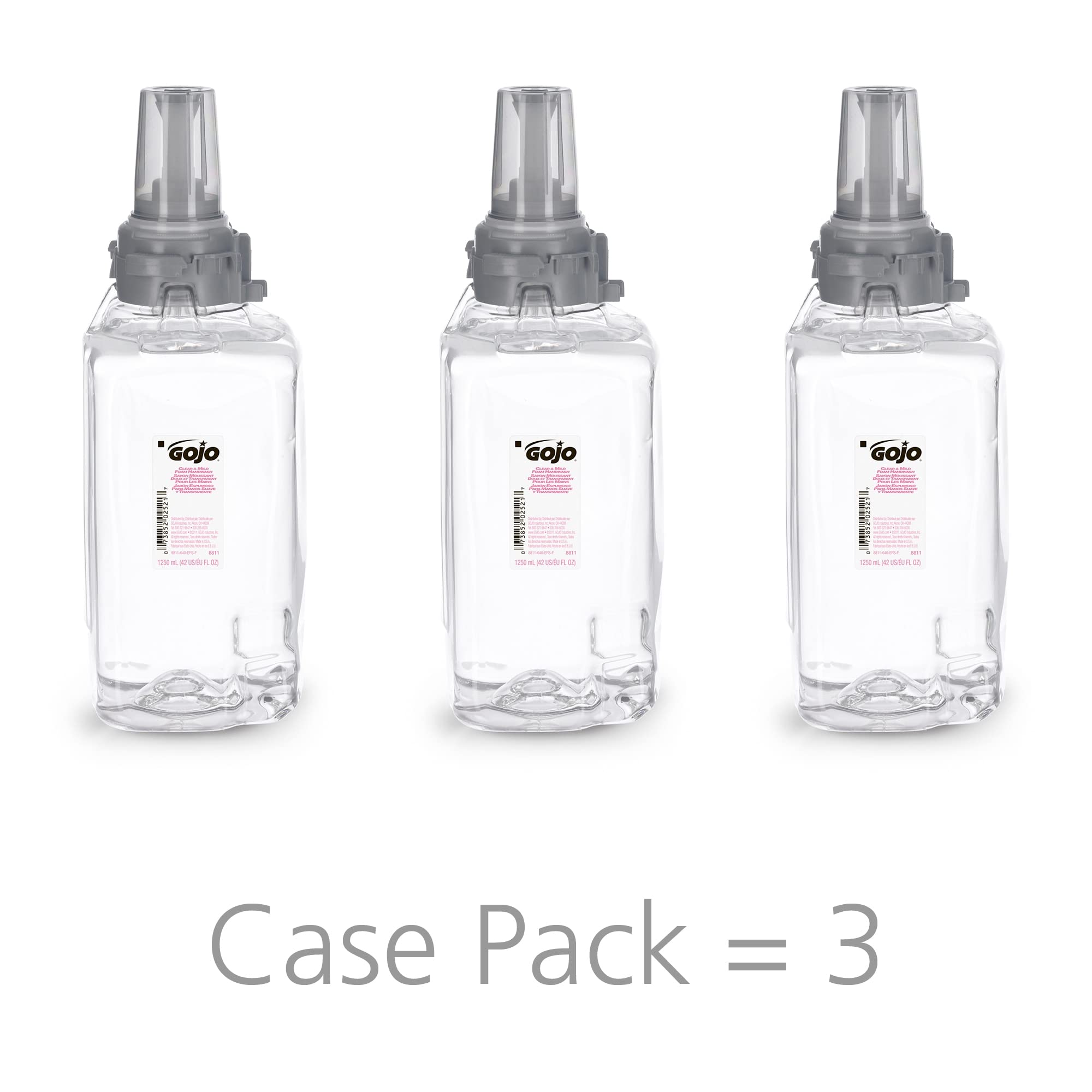 GOJO ADX-12 label close-up, fragrance-free formula for sensitive skin