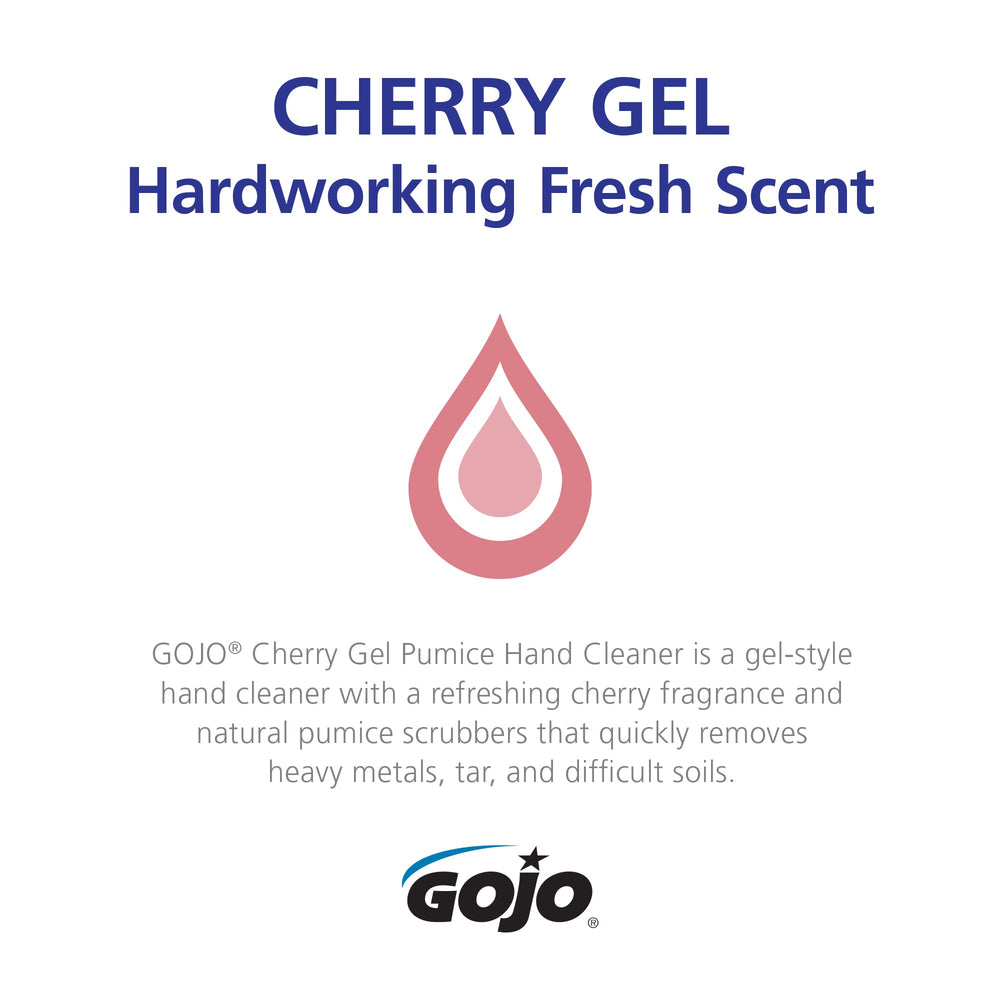 GOJO Cherry Gel Pumice Hand Cleaner cherry fragrance signals a fresh, comfortable wash.