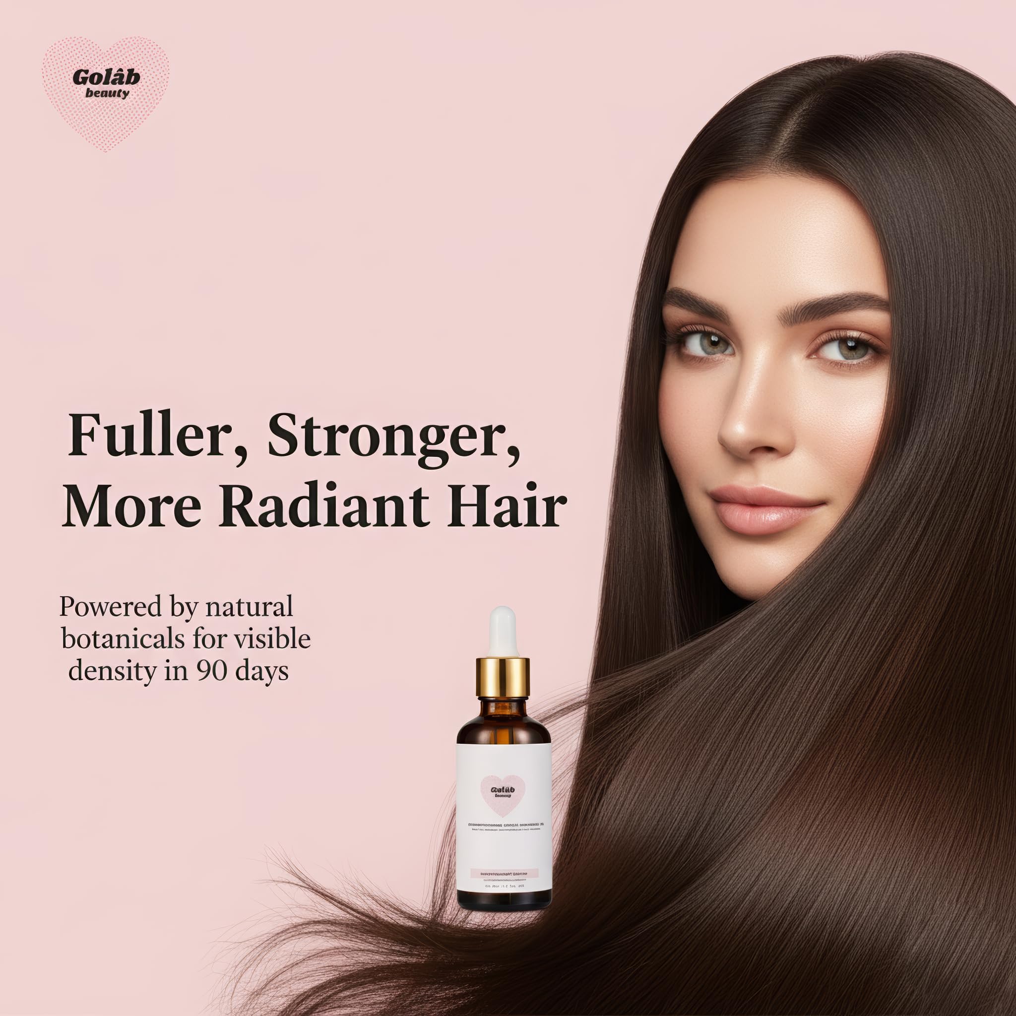 Golab Beauty hair oil close-up highlights botanical blend for scalp nourishment.