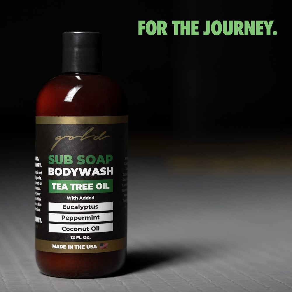 Gold BJJ Submission Soap in a gym bag ready for post-workout shower