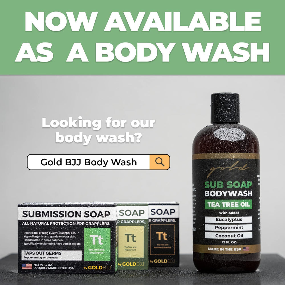 Gold BJJ Tea Tree Soap pack in box—great gym companion.