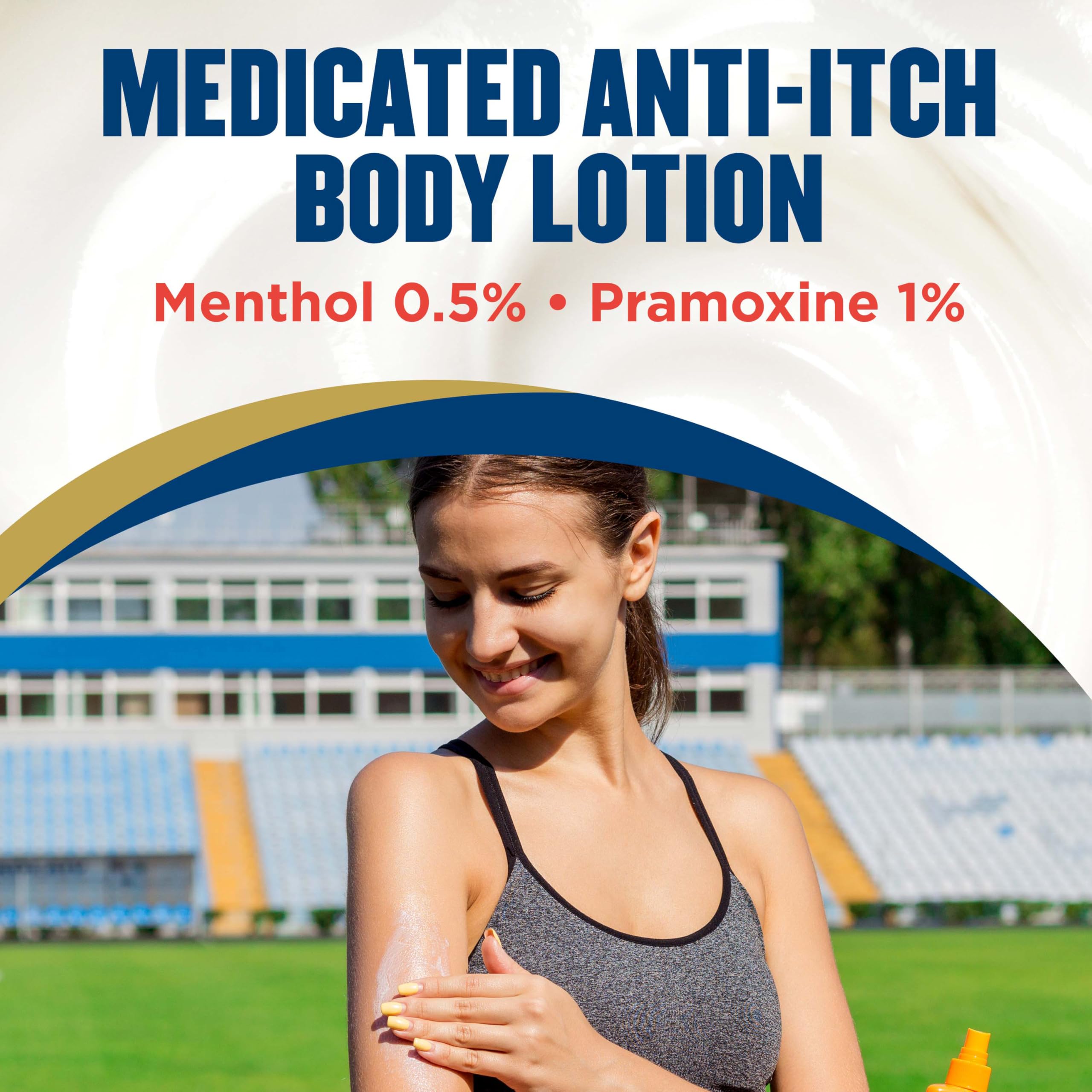 Gold Bond Medicated Anti-Itch Lotion label close-up with seven moisturizers and vitamins for nourishment