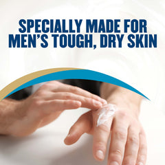 Gold Bond Men's Essentials lotion on hand demonstrates fast-absorbing hydration