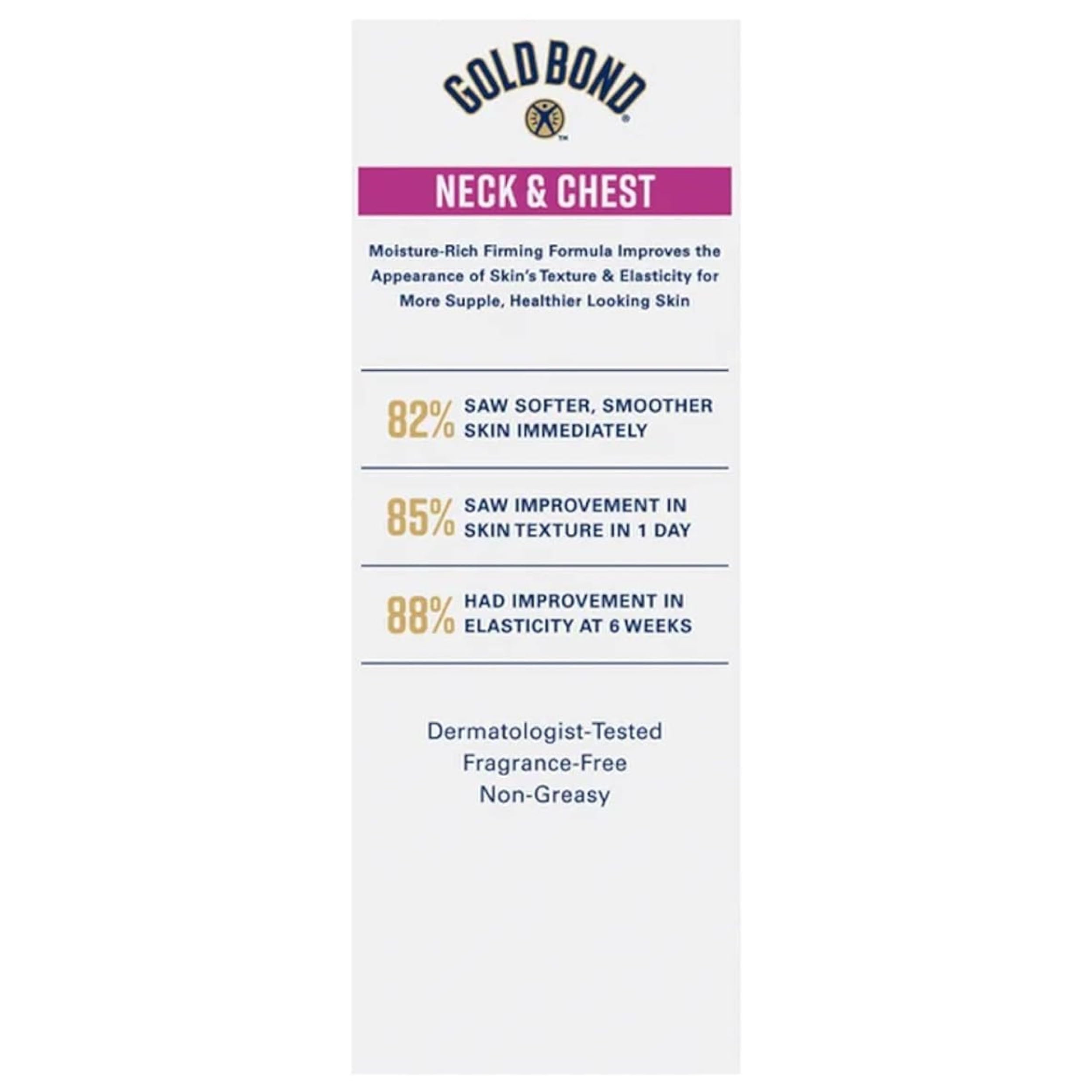 Gold Bond Neck & Chest Firming Cream fragrance-free label indicating sensitive-skin friendly option.