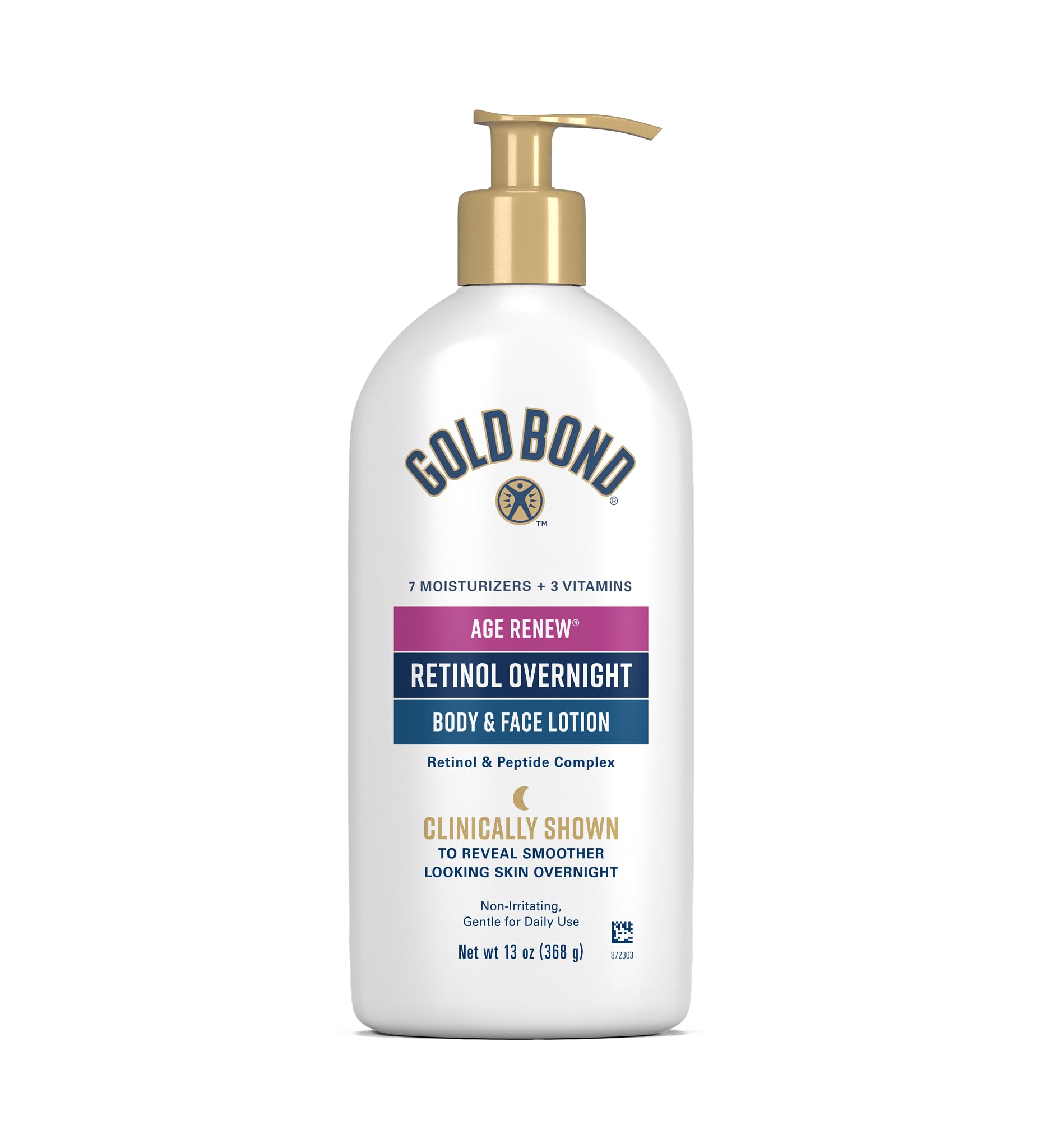 Gold Bond front packaging showing 13 oz pump and product branding benefits