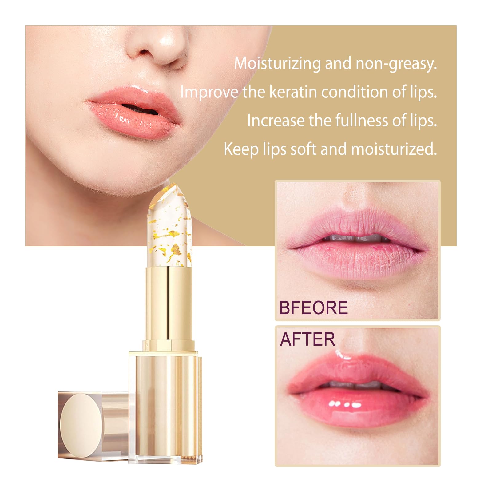 Gold Crystal pH Lipstick Color-Changing glossy finish adds subtle golden shine.