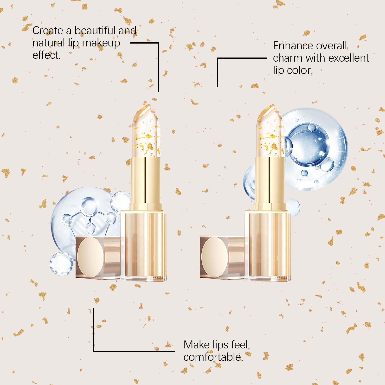 Gold Crystal pH Lipstick Color-Changing swatch on arm shows color adaptability.