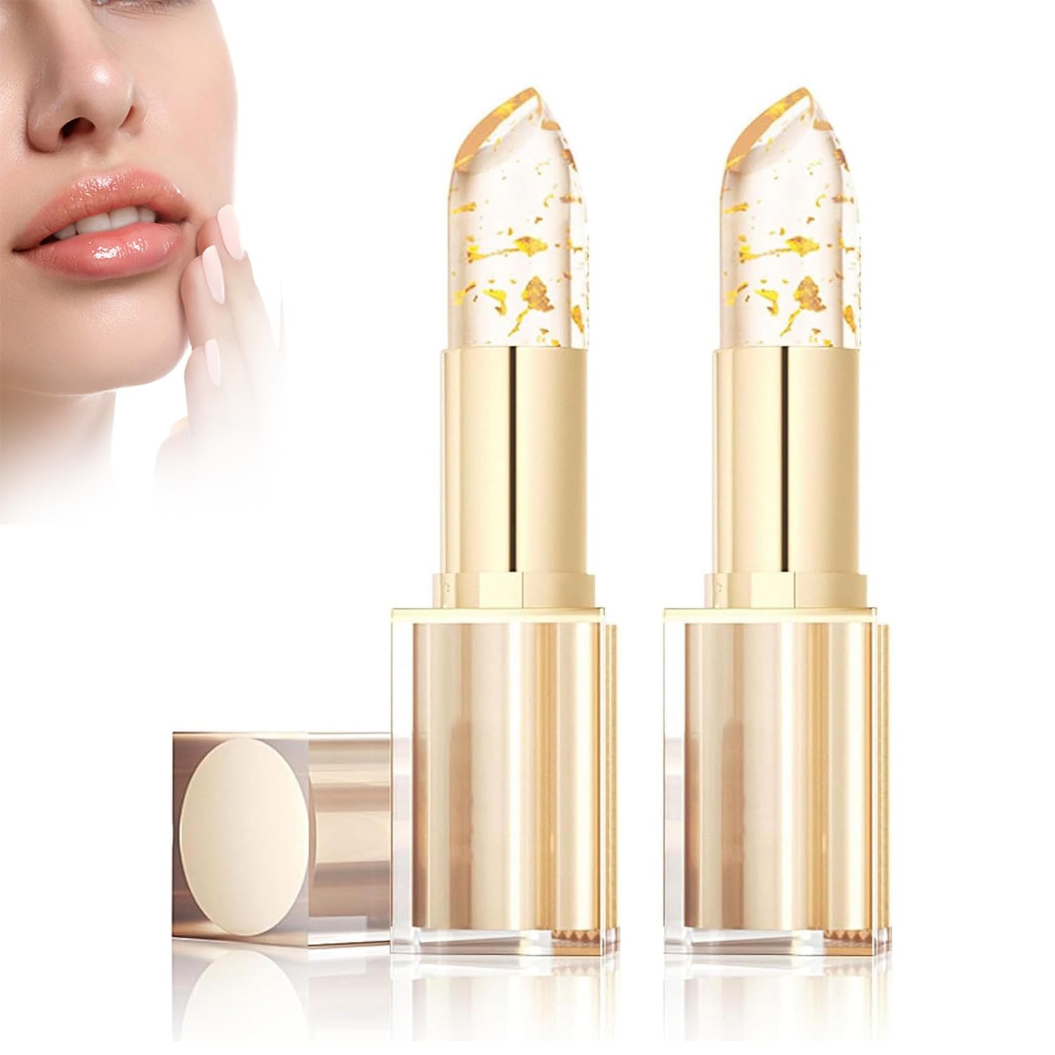 Gold Crystal pH Lipstick Color-Changing tube closeup highlights hydrating formula.