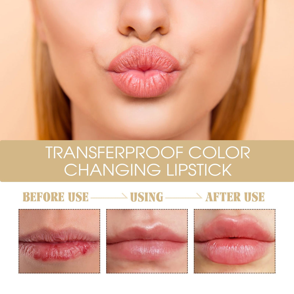 Gold Crystal pH Lipstick Color-Changing wear test shows long-lasting color.