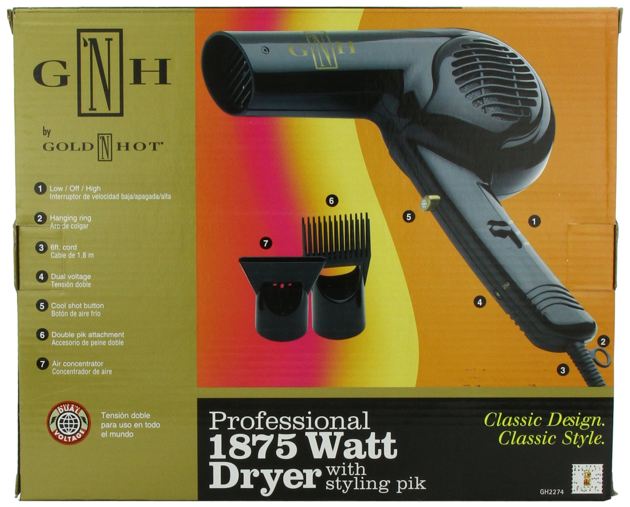 Gold N Hot dryer with air concentrator focuses airflow for precise, sleek finishes.