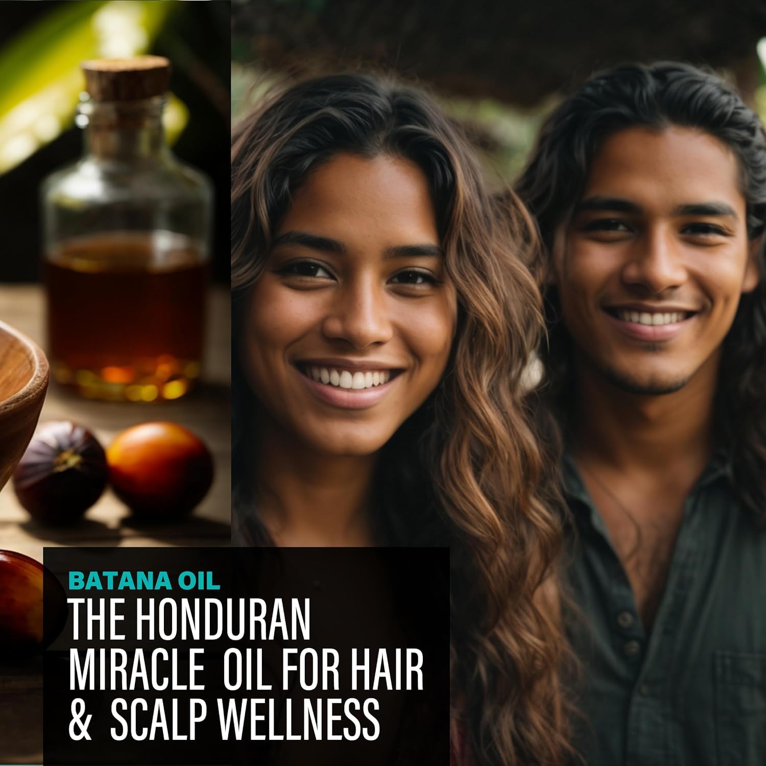 Golden Batana Oil on hair shows shiny, nourished strands and healthy-looking texture.