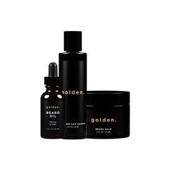 Golden Grooming Co beard oil bottle delivering lightweight hydration for a softer beard