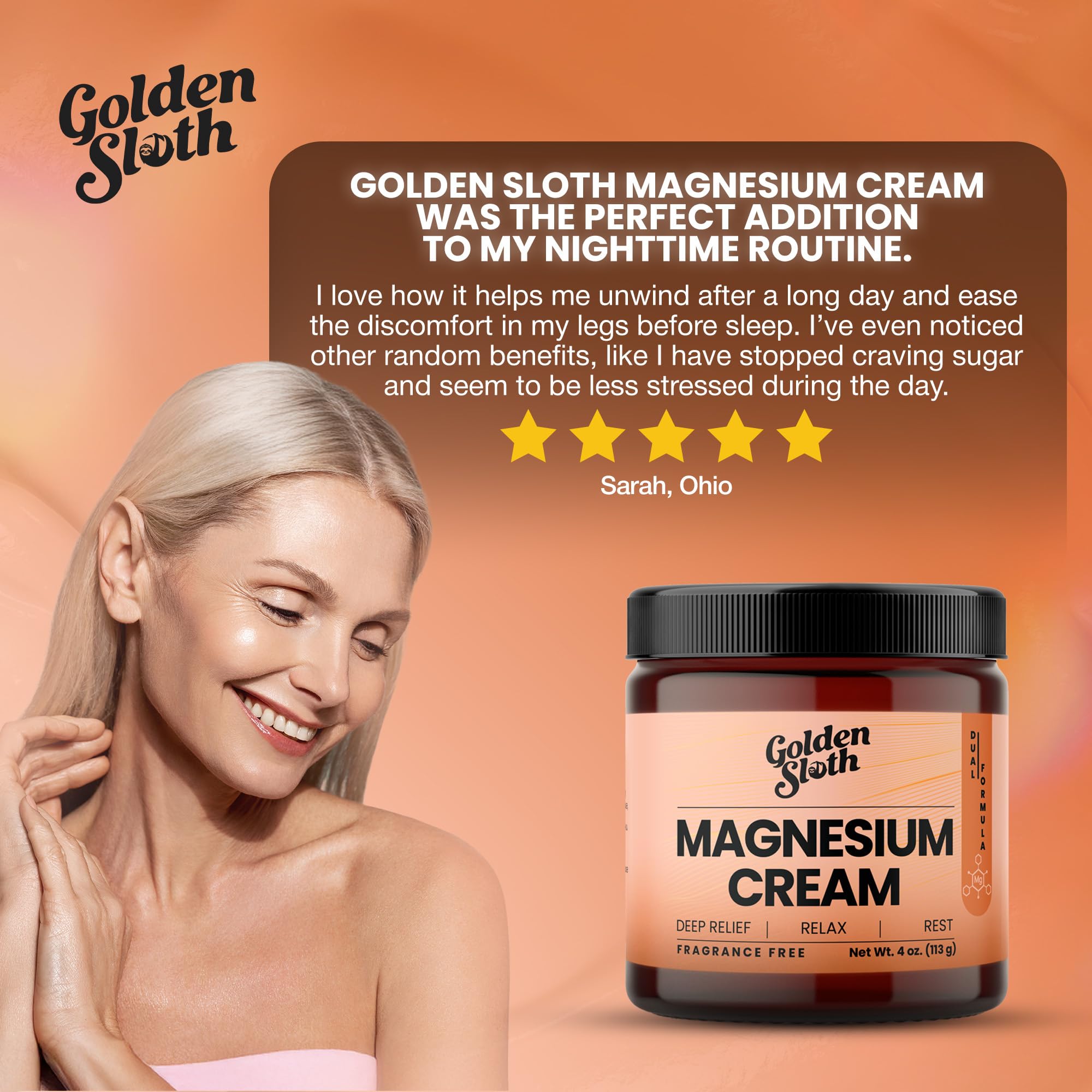 Golden Sloth magnesium cream ingredients jojoba oil for skin hydration.