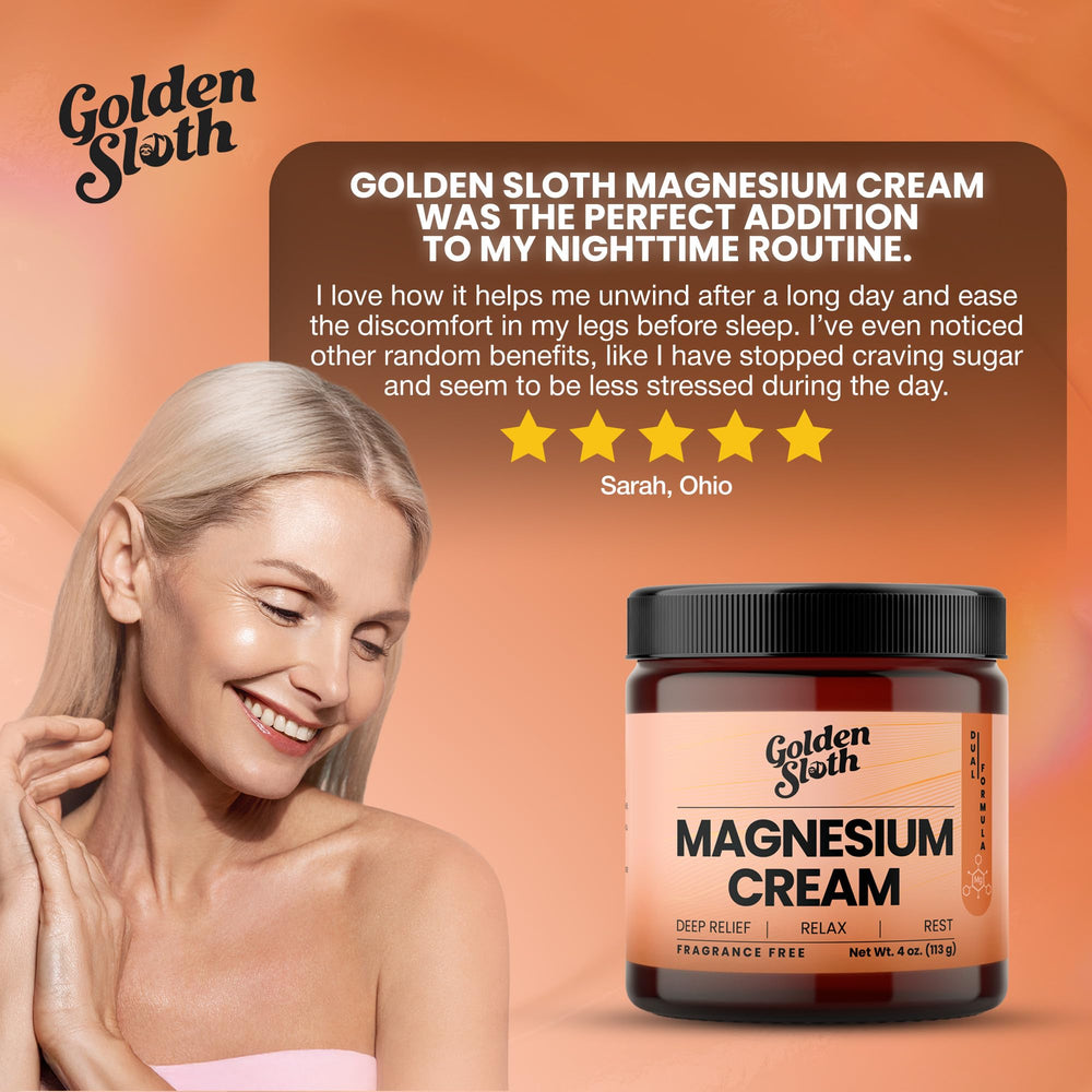Golden Sloth magnesium cream ingredients jojoba oil for skin hydration.