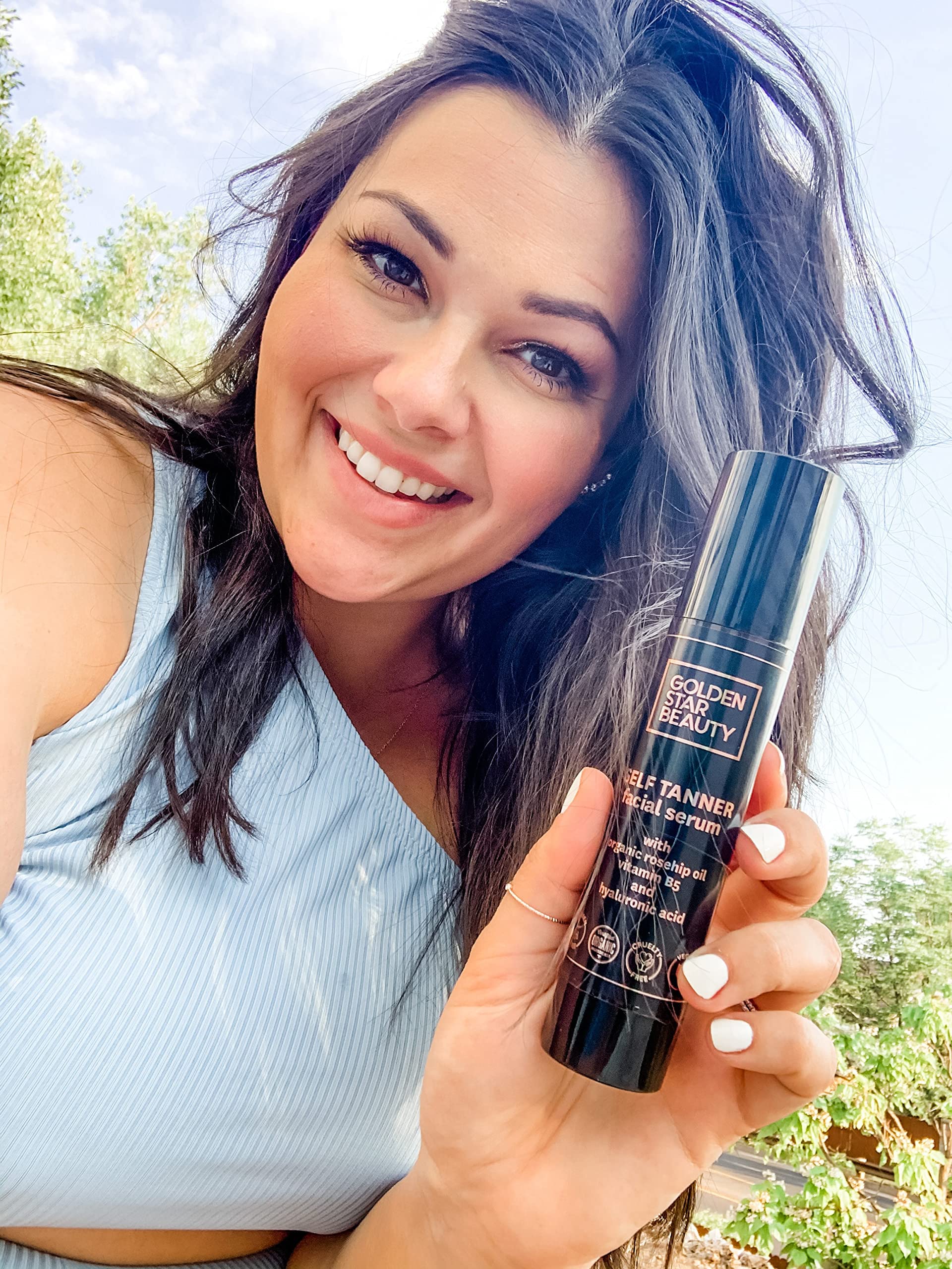 Golden Star Beauty face tanner after use glow shows healthy sunless bronze