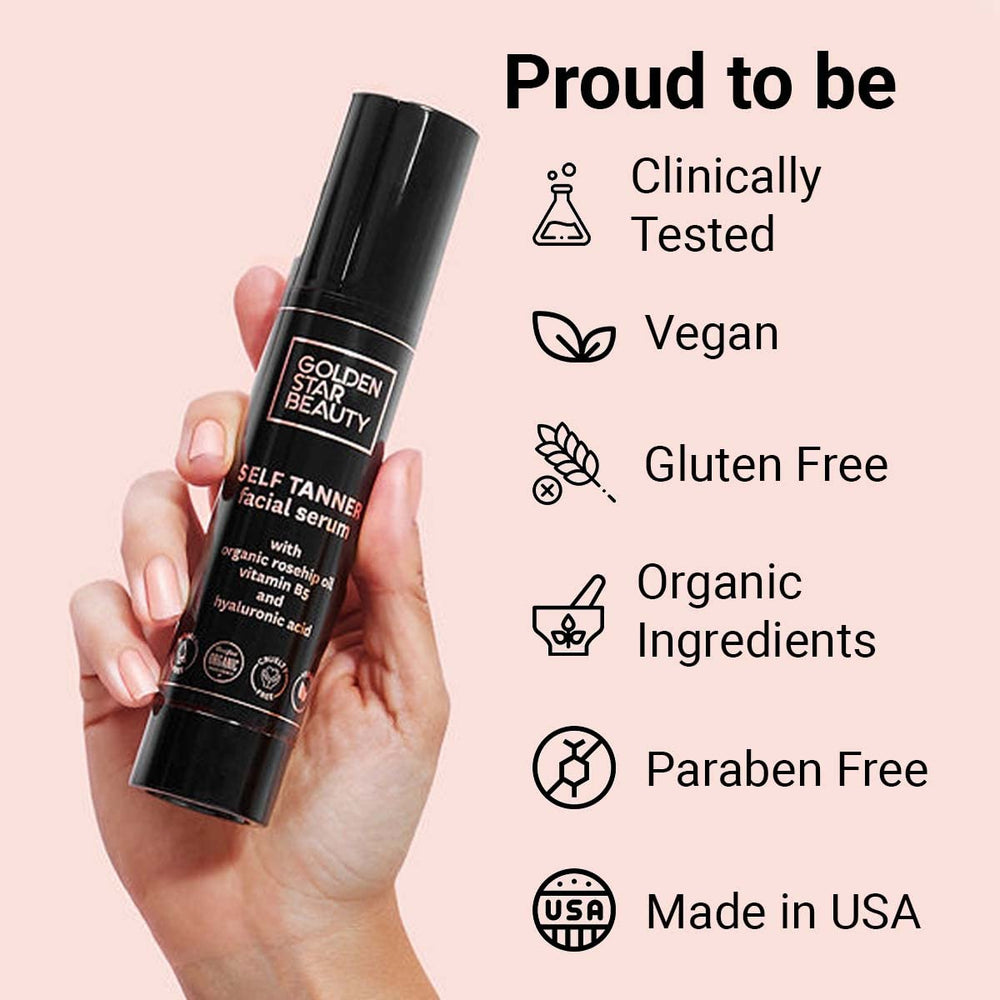 Golden Star Beauty face tanner no orange tinge emphasizes streak-free natural tan