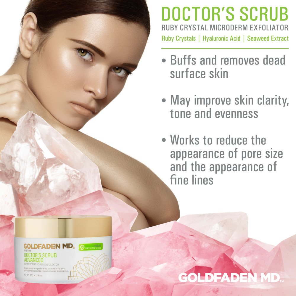 GOLDFADEN MD Doctor's Scrub being massaged on skin supports gentle exfoliation.