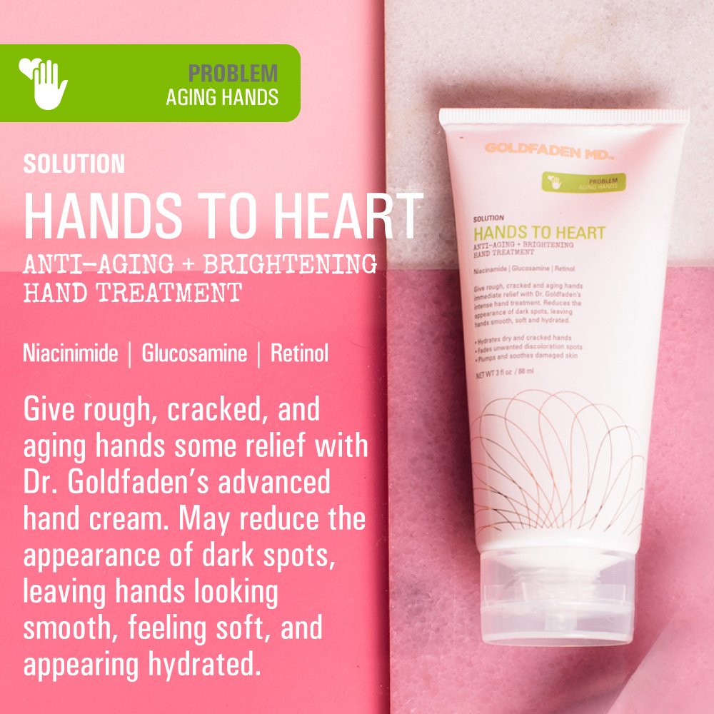 Goldfaden MD Hands To Heart cream application on dry hands for smoother texture
