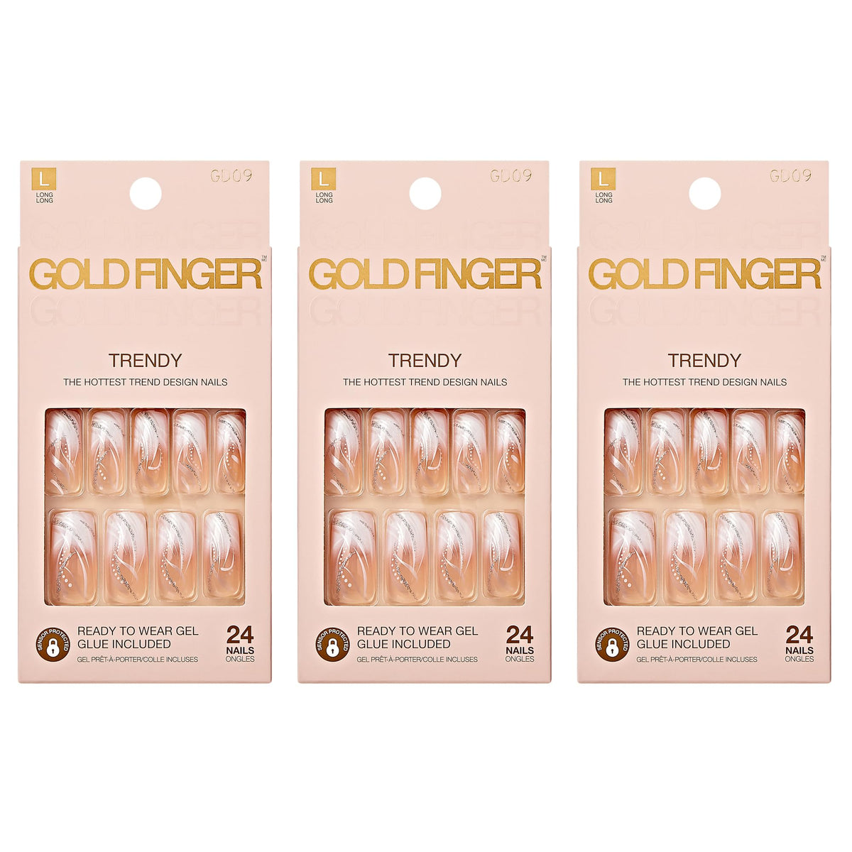 Goldfinger Gel Glam Design Nails packaging showcases a convenient at-home manicure kit.
