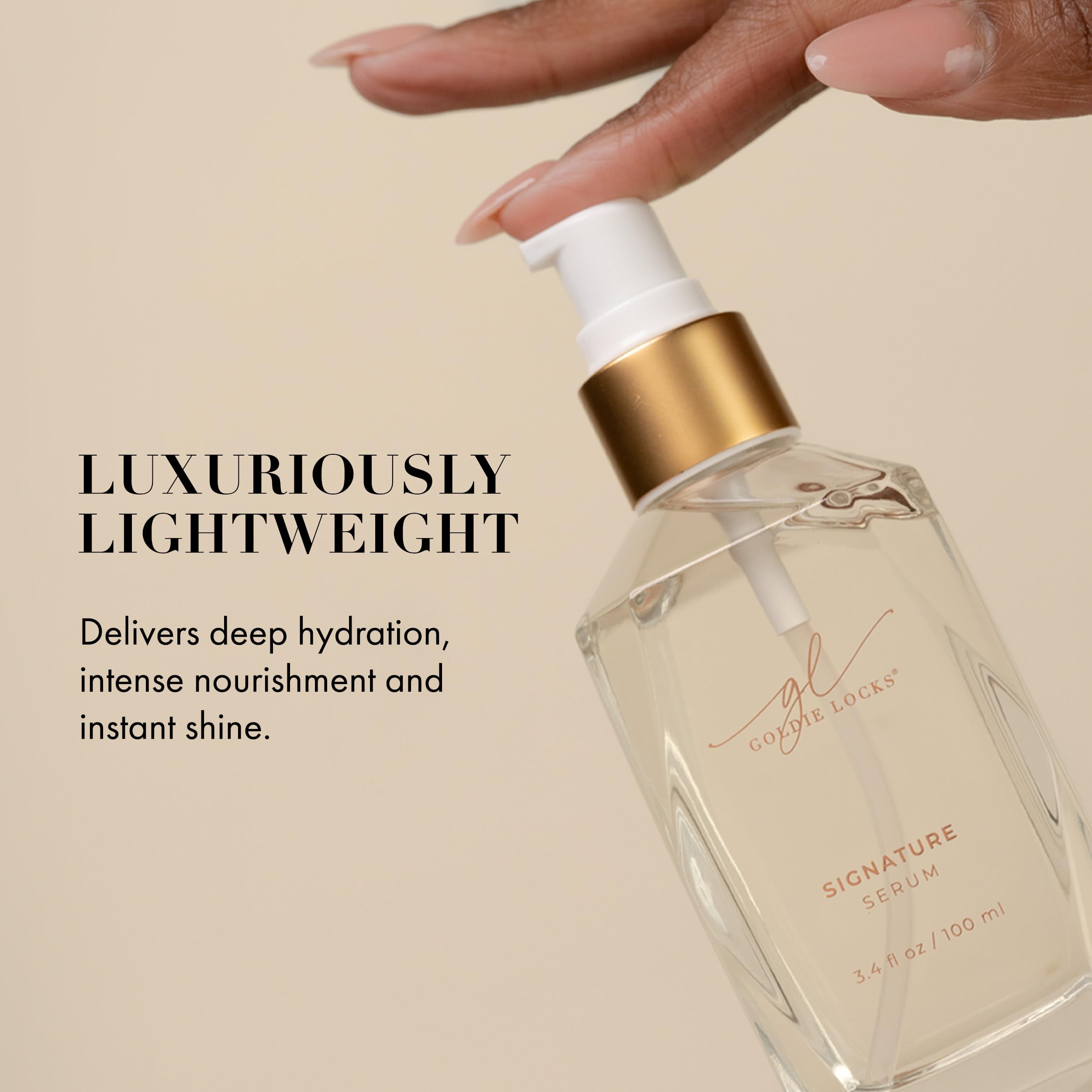 Goldie Locks Signature Serum strand after application delivering glossy shine.