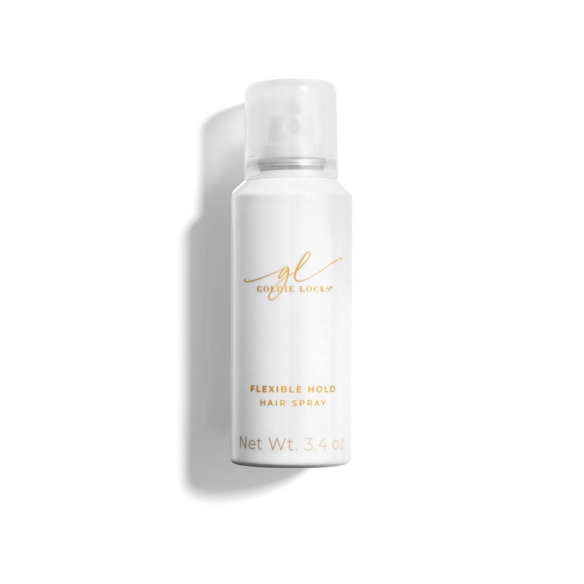 Goldie Locks travel-size hairspray bottle front shows compact travel-friendly packaging.