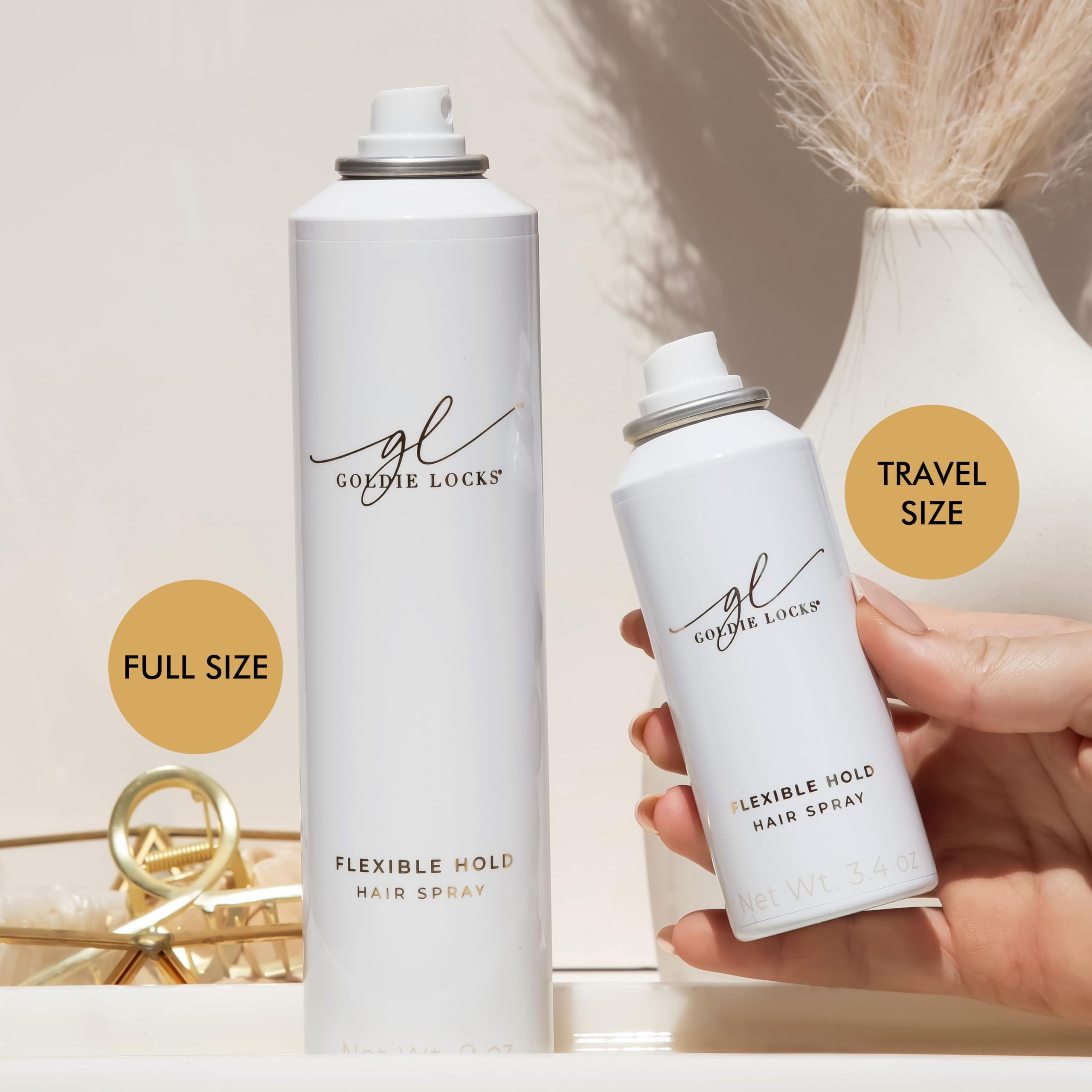 Goldie Locks travel-size hairspray scented-glace-tropical-citrus conveys spa-like aroma.