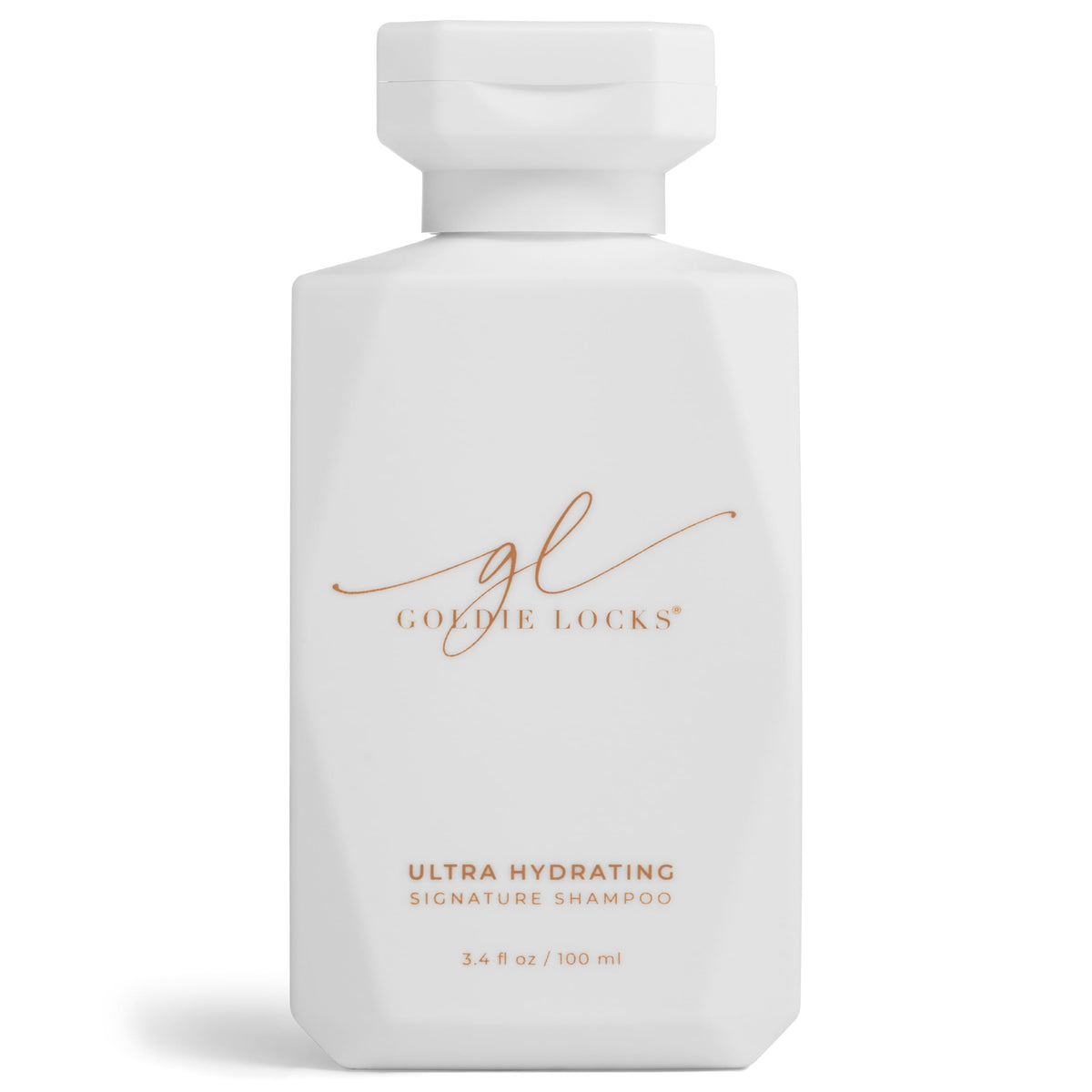 Goldie Locks travel-size shampoo bottle pours, highlighting portable hydration for color-treated hair.