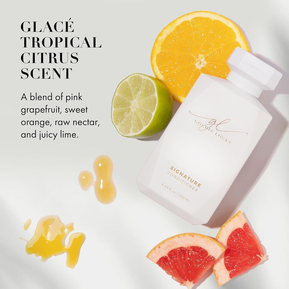 Goldie Locks Ultra Hydrating Conditioner white truffle adds shine and smoothness to strands.