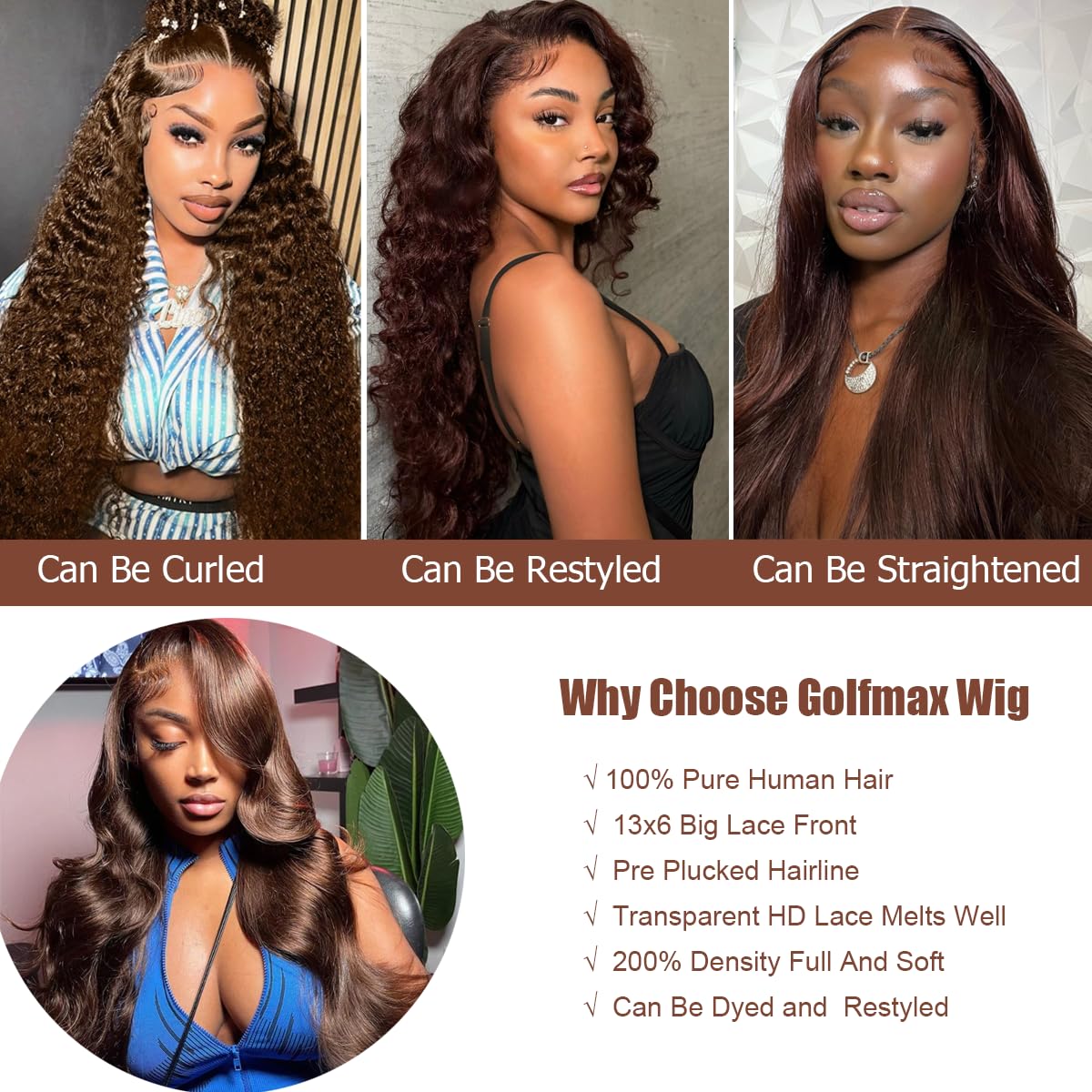 GOLFMAX 13x6 HD lace front wig close-up showing natural parting