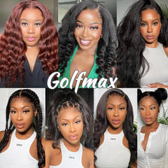 GOLFMAX kinky straight wig baby hairs closeup reveals natural hairline.