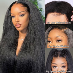 GOLFMAX kinky straight wig lace detail highlights invisible 13x4 HD lace melt.