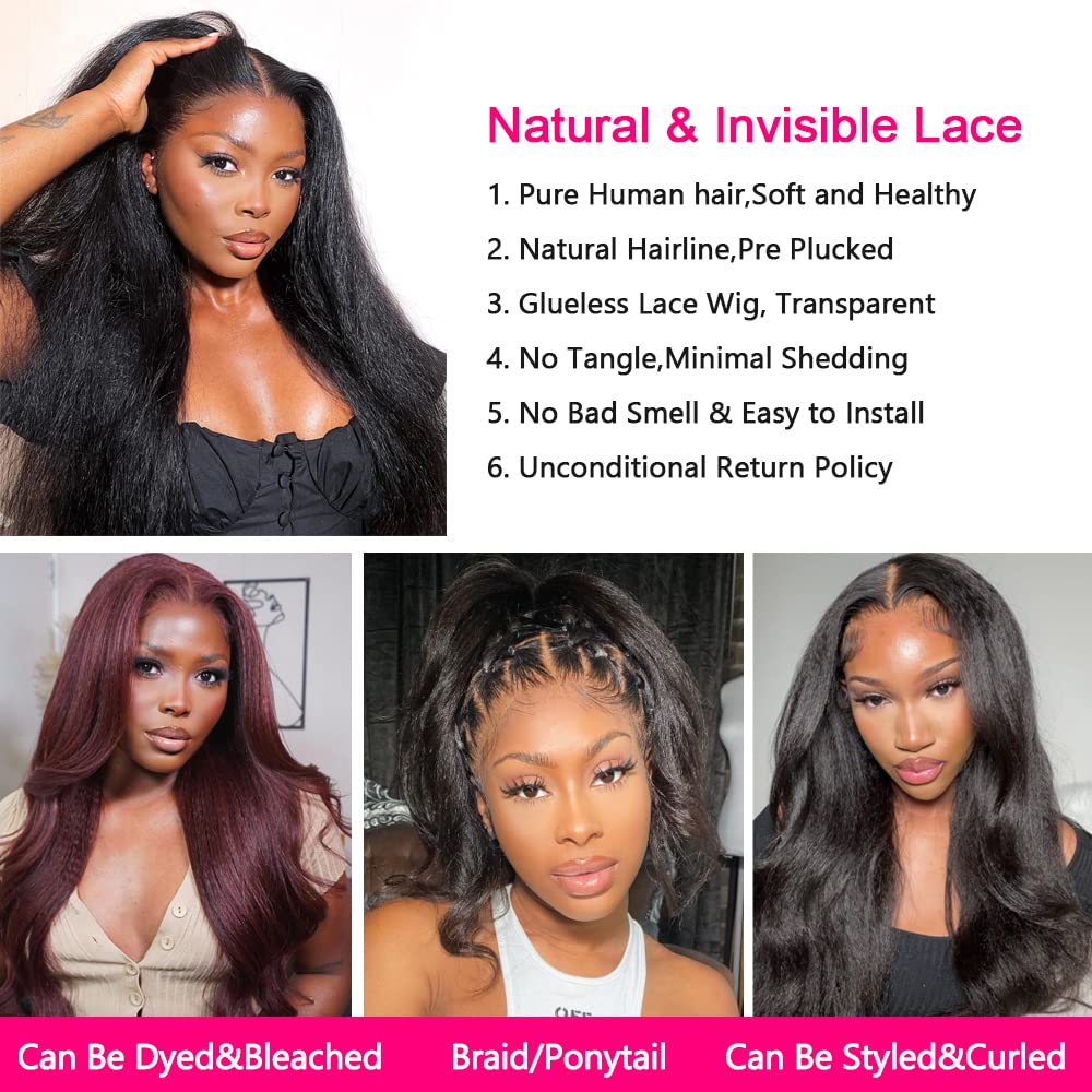GOLFMAX kinky straight wig side part demonstrates versatile styling options.