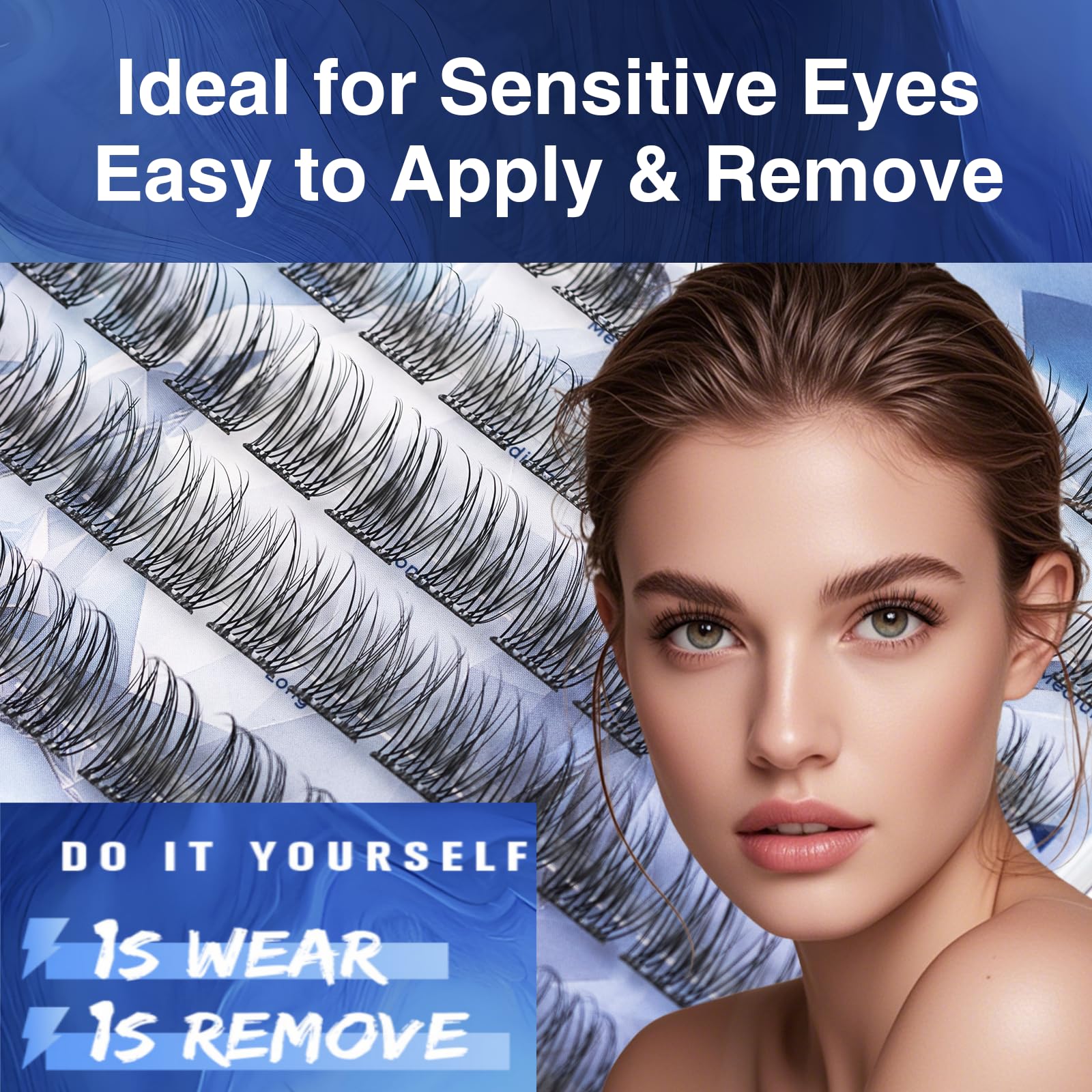 GOLLEE self-adhesive eyelash clusters close-up strips, seamless natural lash alignment.