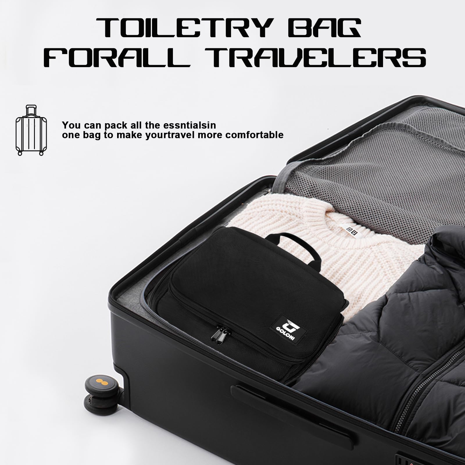 Goloni large makeup bag with spacious compartments for full-size products.