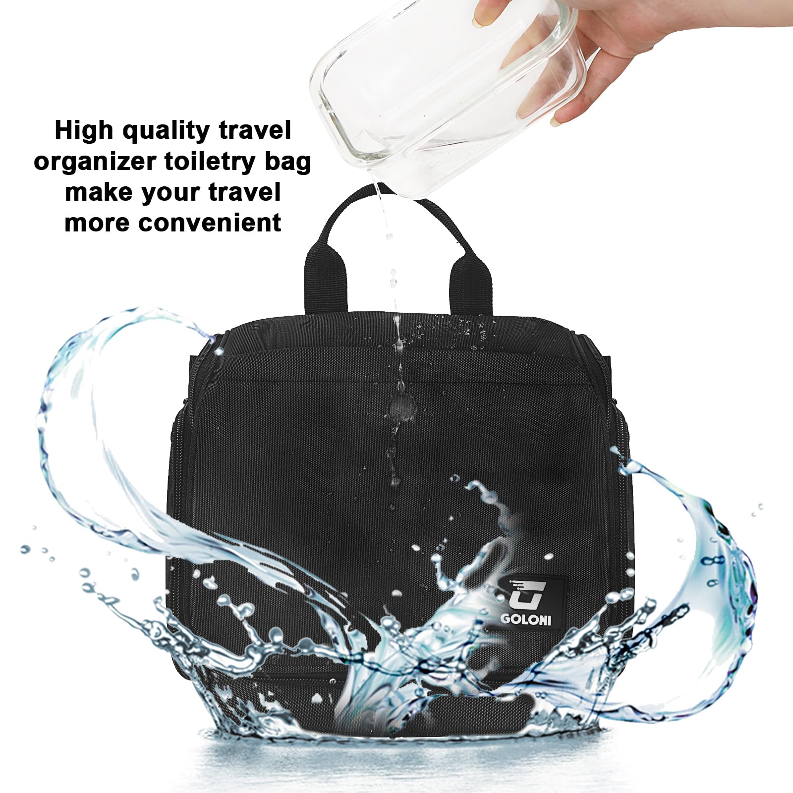 Goloni water-resistant nylon construction protects contents on trips.