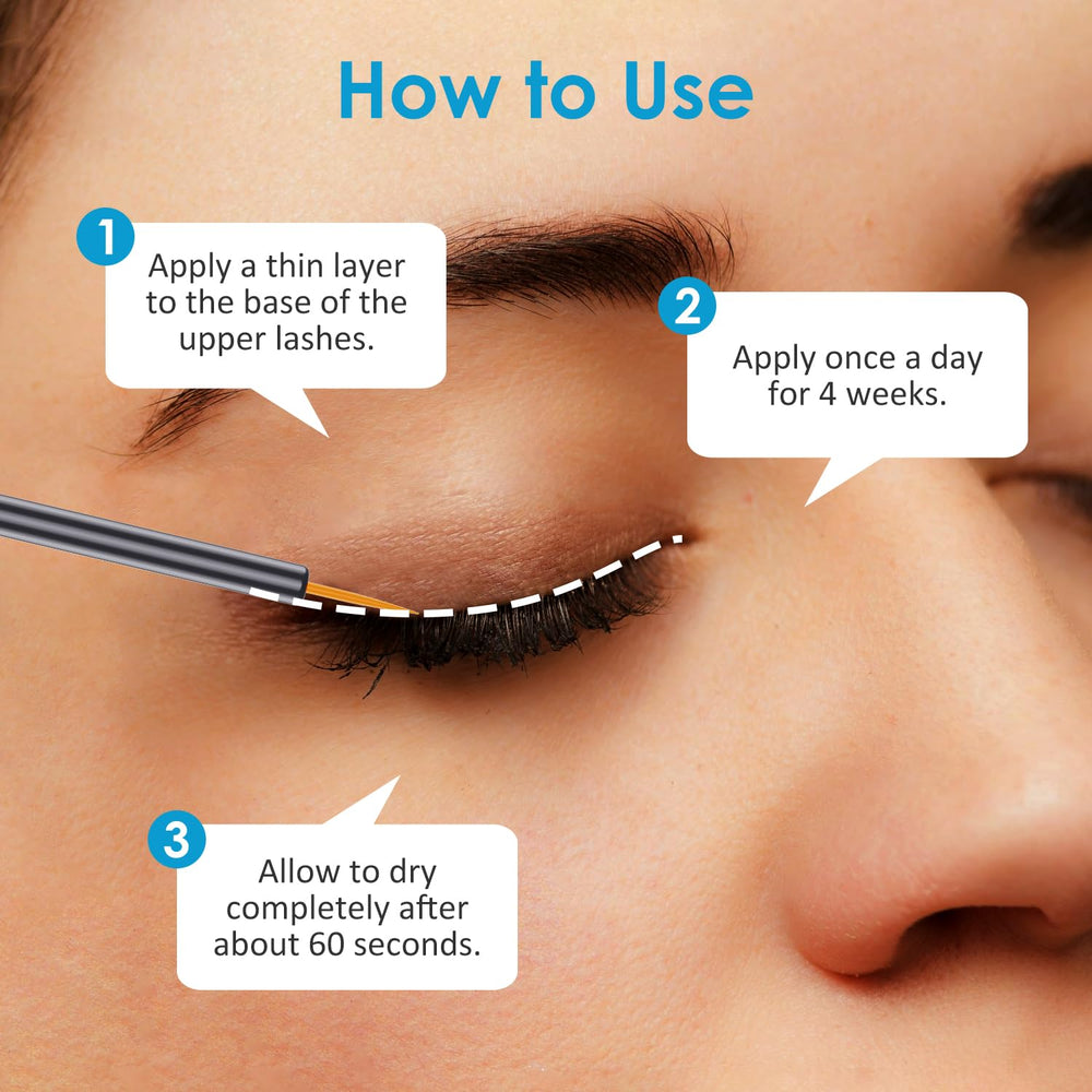 GOLRISEN eyelash growth serum closeup highlights peptides for lash health.
