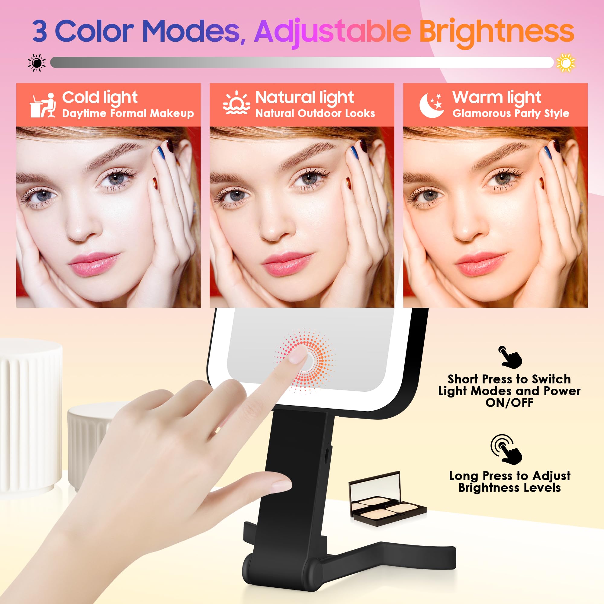 GOMIPURU 3-color lighting modes provide natural, cold, and warm tones.