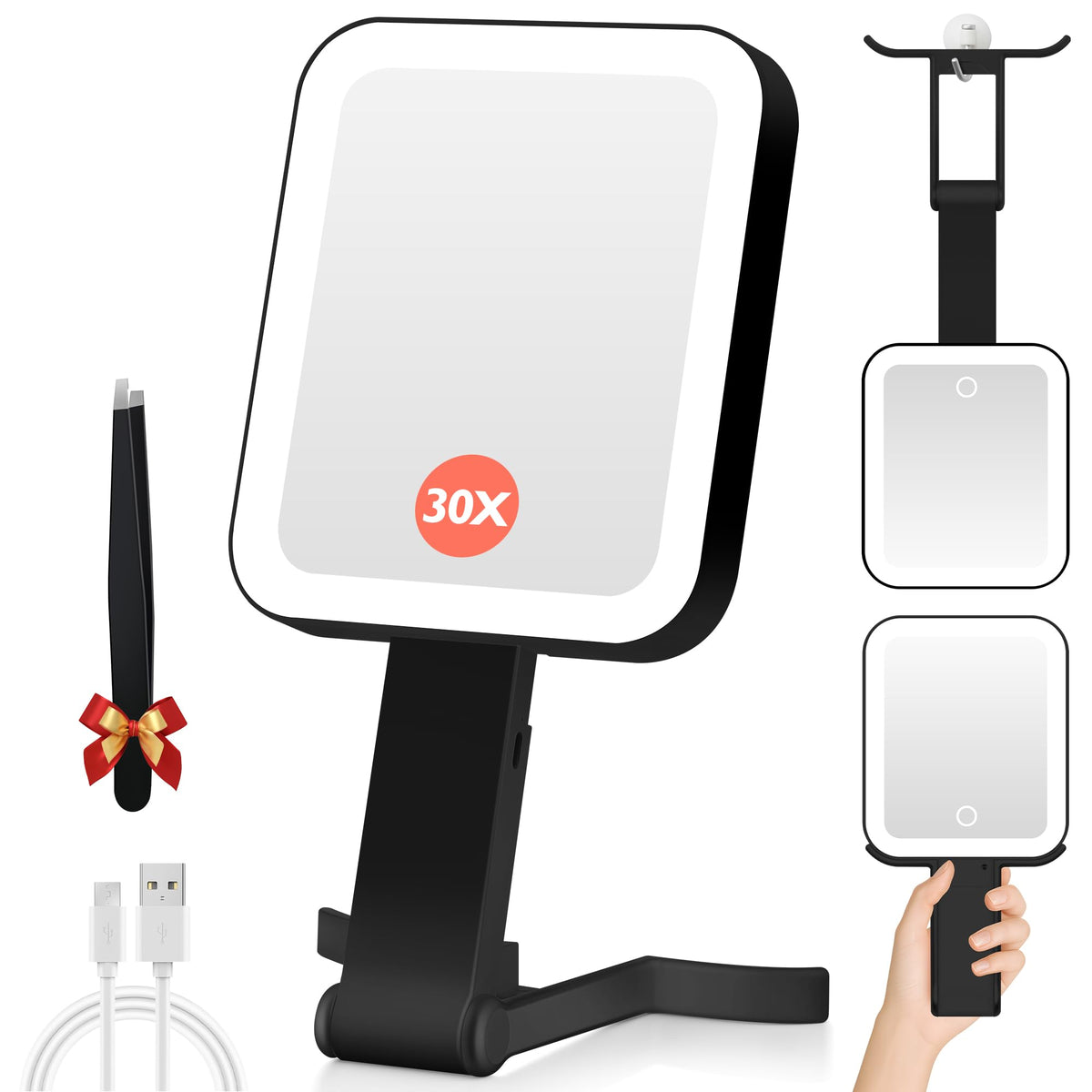 GOMIPURU magnifying travel mirror with 1X-30X views for precise makeup on the go.