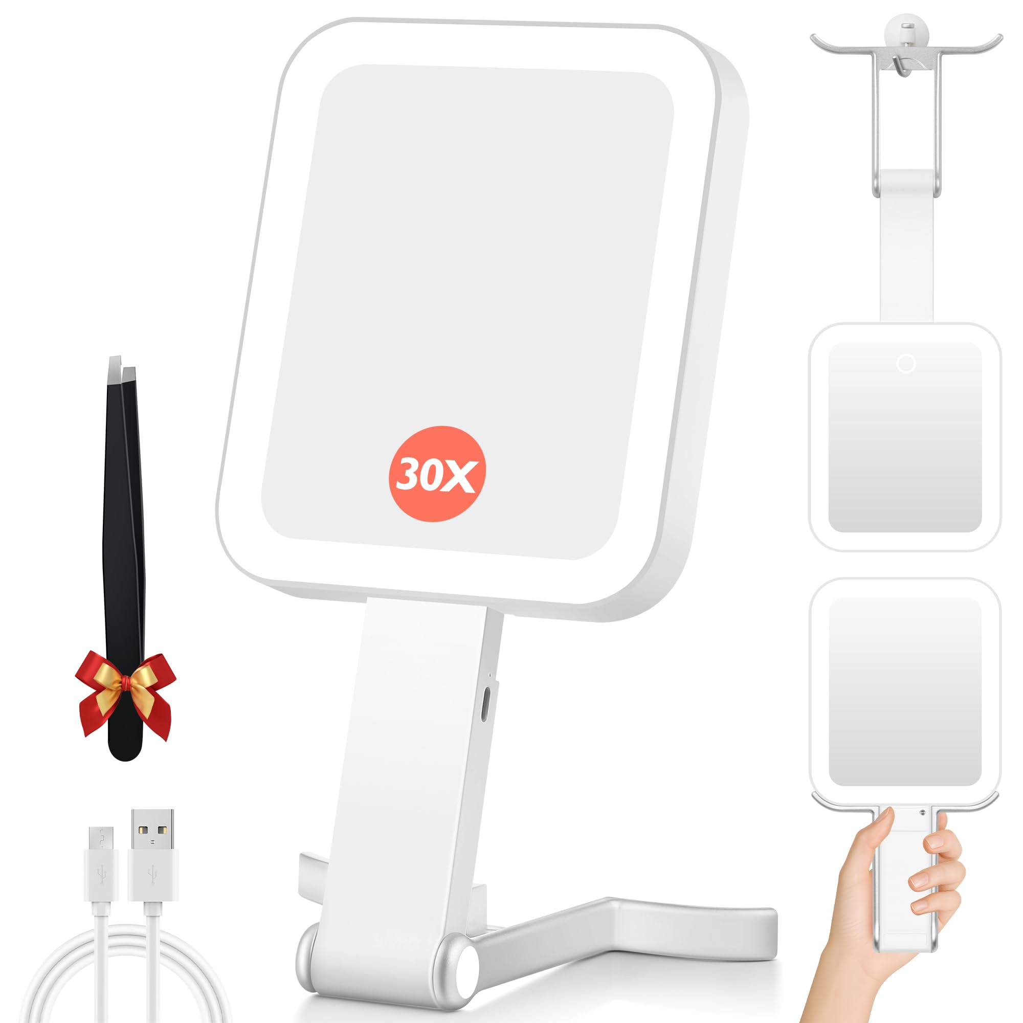 GOMIPURU magnifying travel mirror shows 360-degree rotation for easy angle change during on-the-go grooming